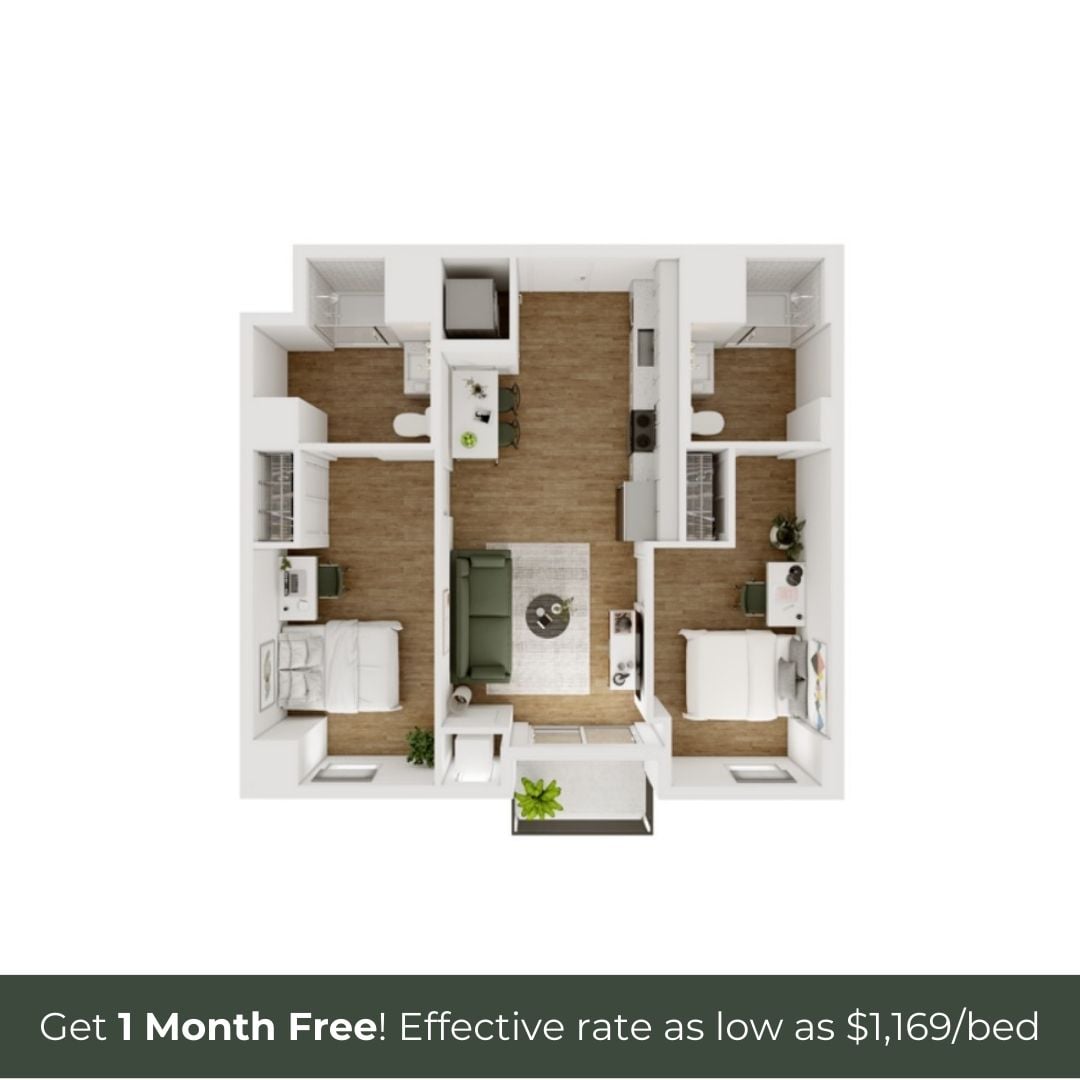 2BR/2BA - D - 3.4 Furnished