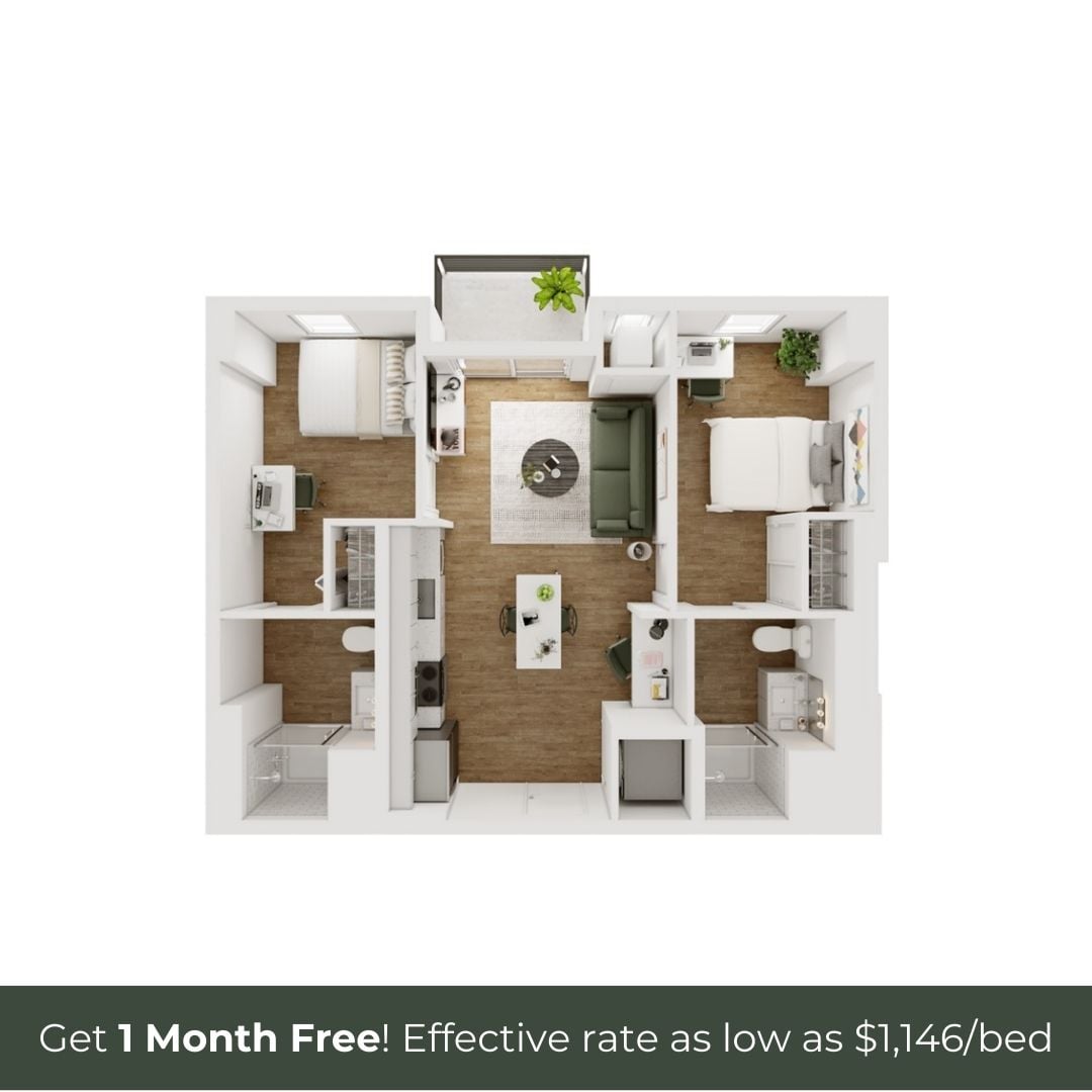 2BR/2BA - D - 5.2 Furnished