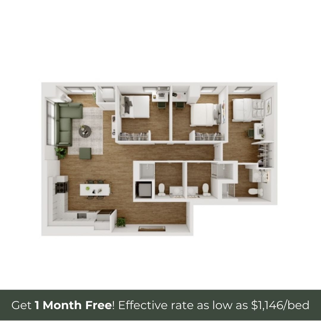 3BR/3BA - E - 2 Furnished