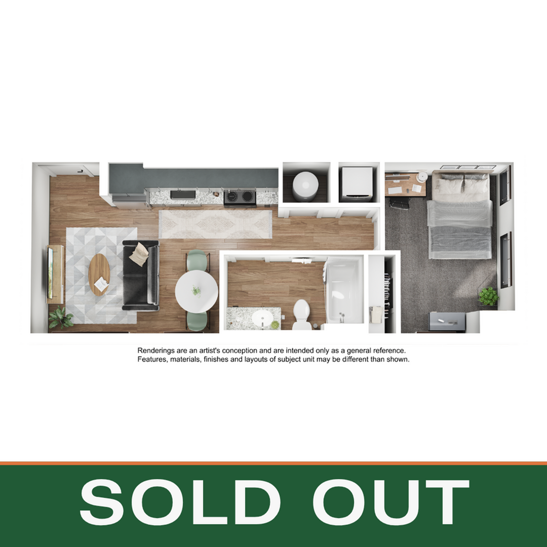Floor plan layout diagram for 1BR/1BA - A3