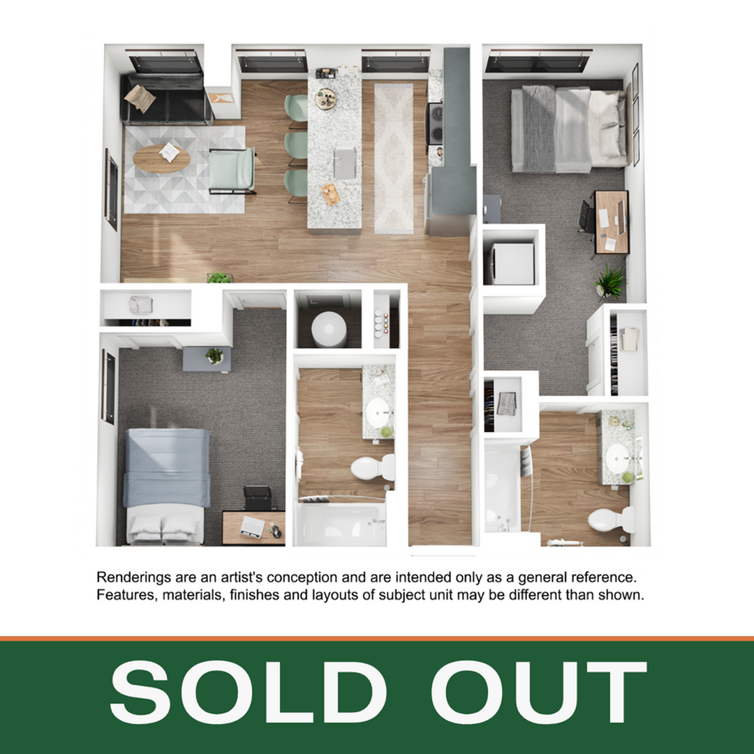 Floor plan layout diagram for 2BR/2BA - B3