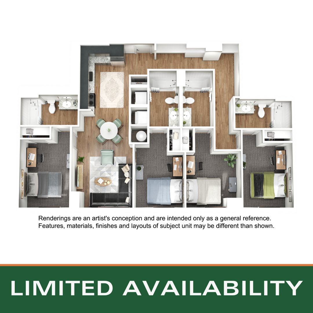 Floor plan layout diagram for 4BR/4BA - D3
