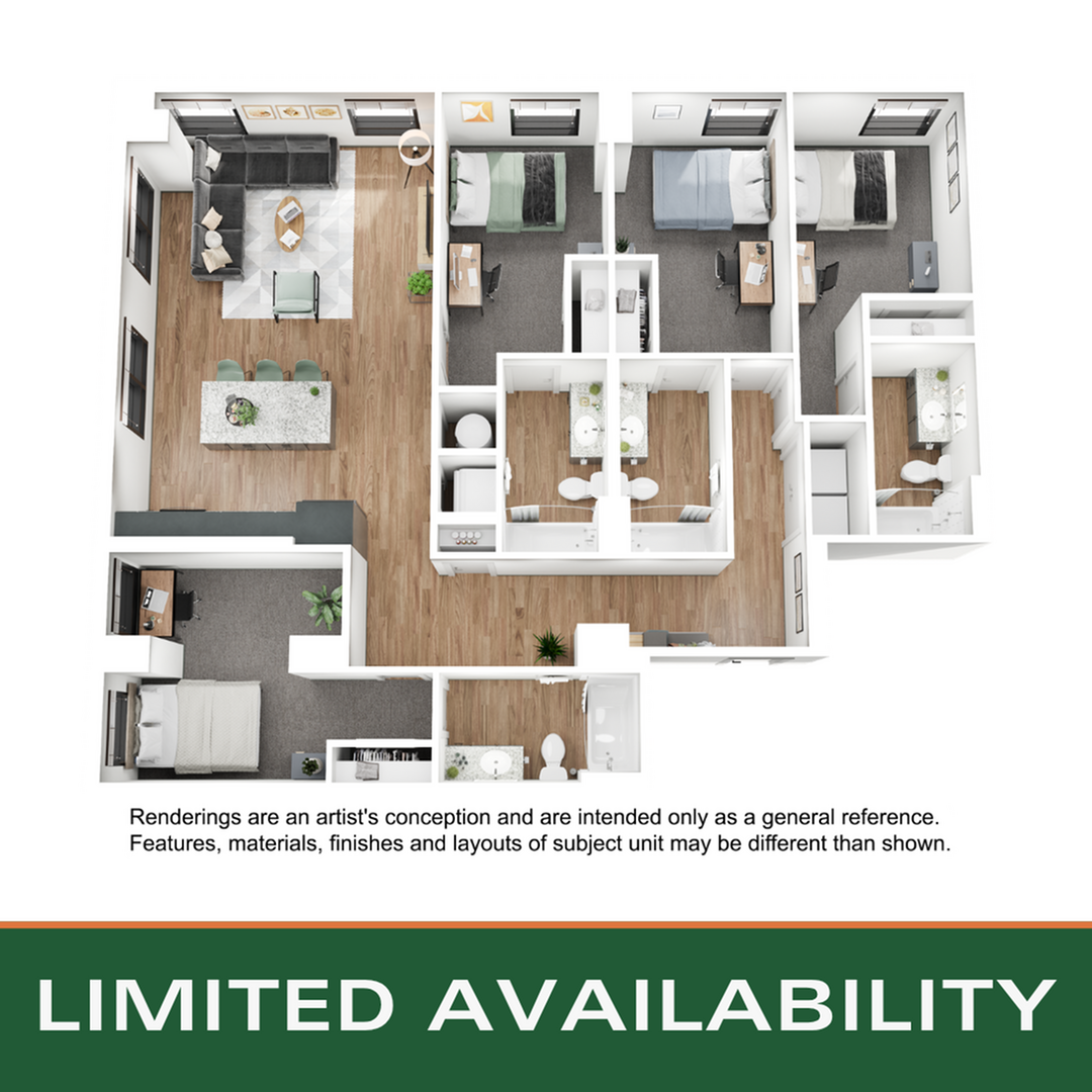 Floor plan layout diagram for 4BR/4BA - D8