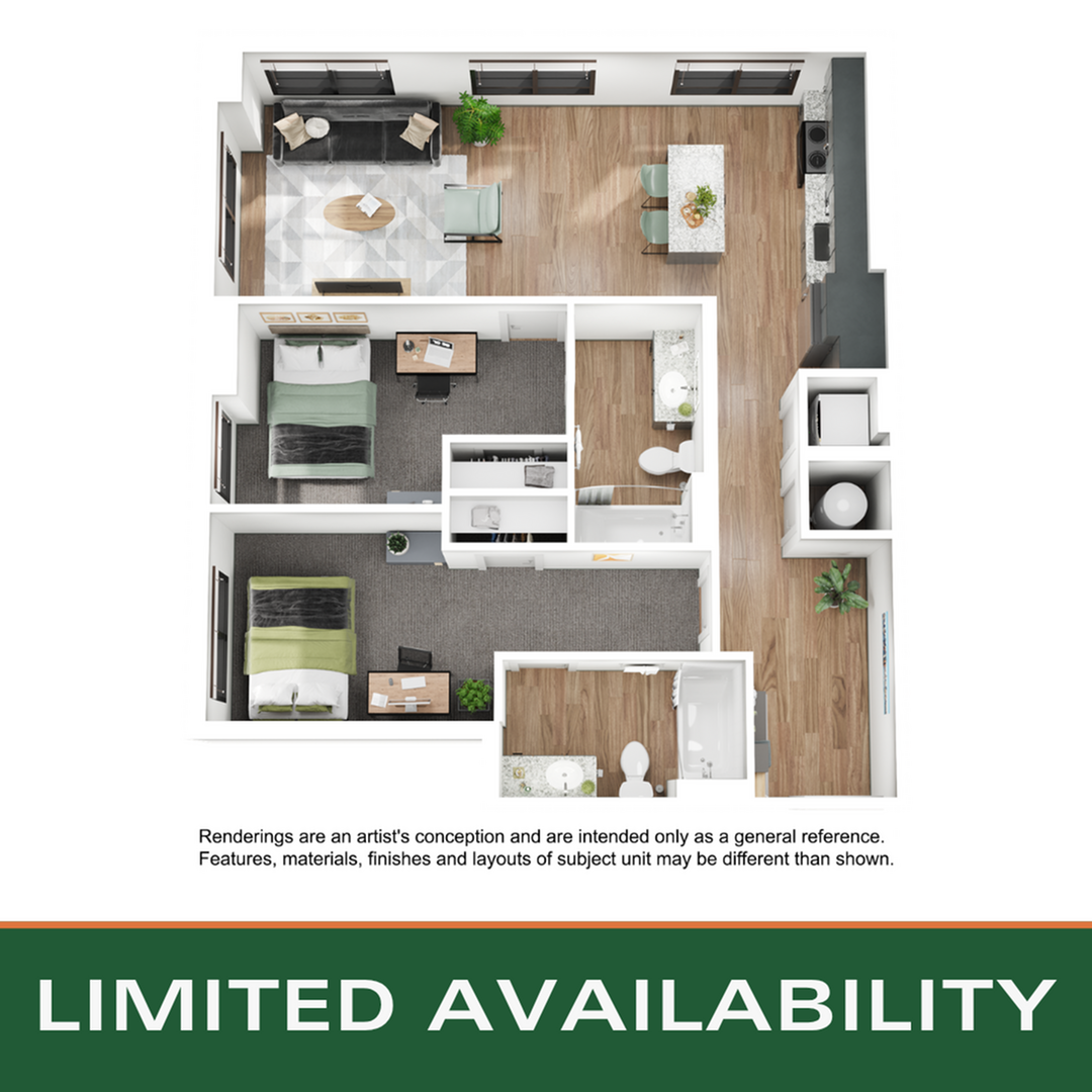 Floor plan layout diagram for 2BR/2BA - B2