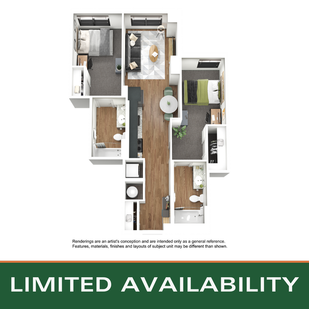 Floor plan layout diagram for 2BR/2BA - B7