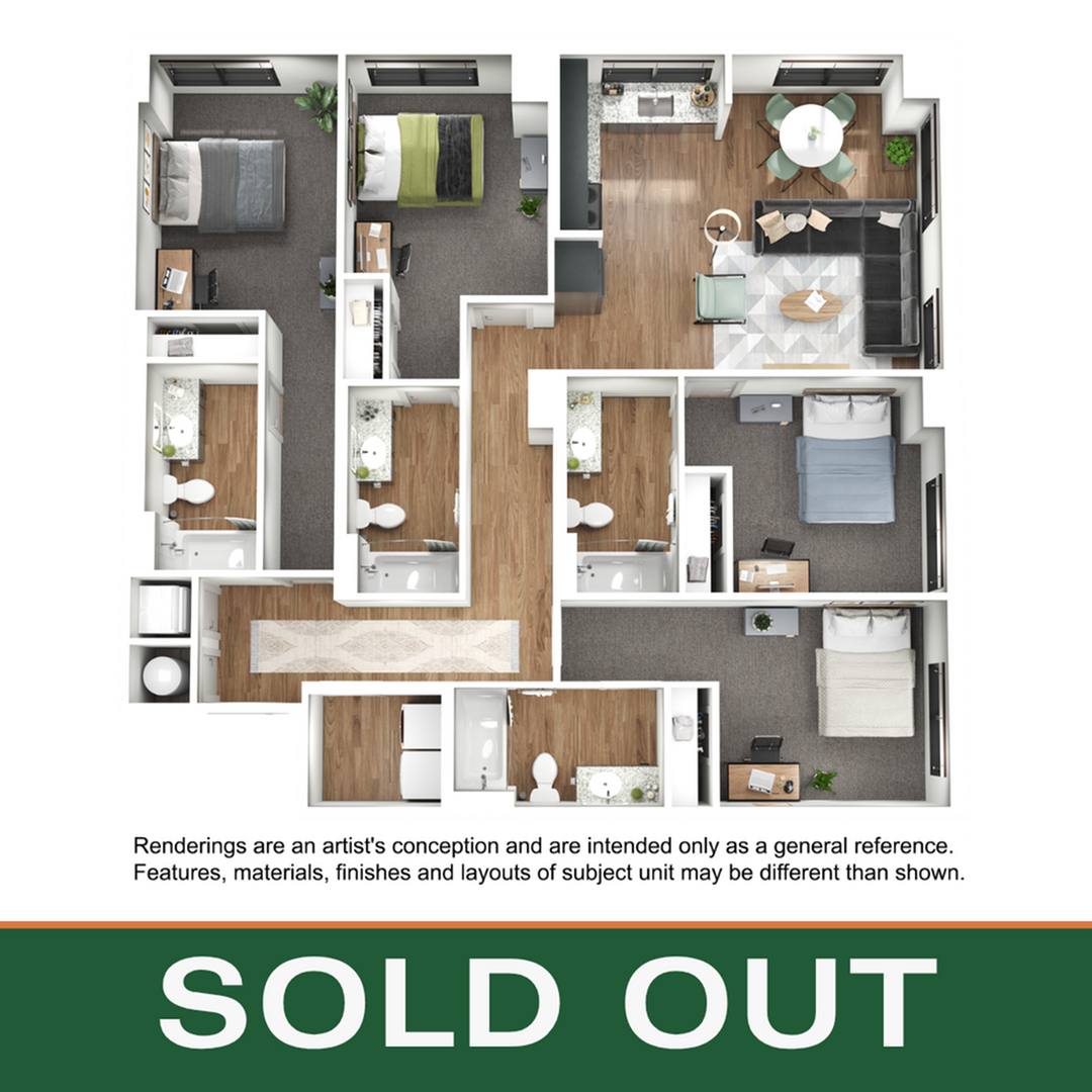 Floor plan layout diagram for 4BR/4BA - D2