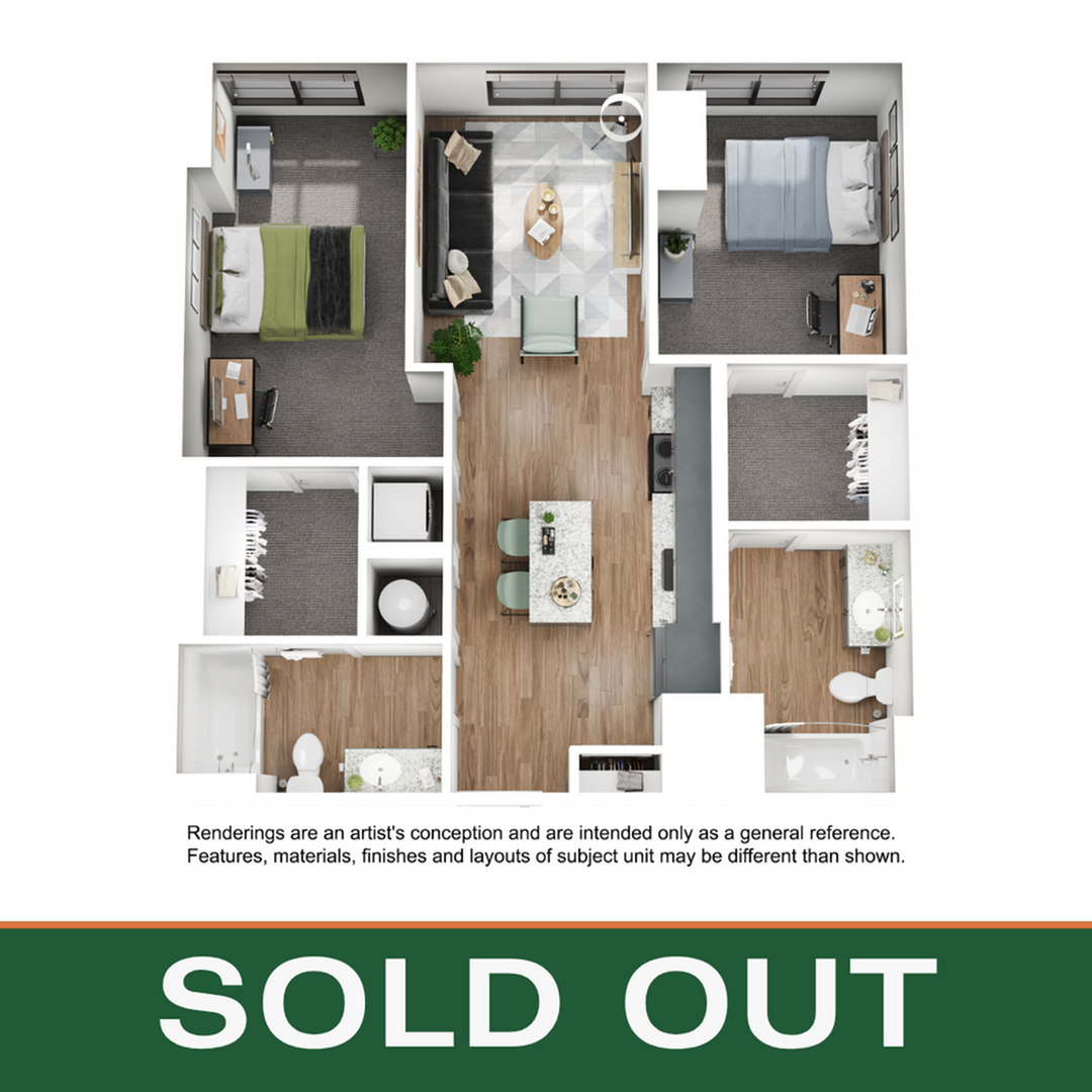 Floor plan layout diagram for 2BR/2BA - B1
