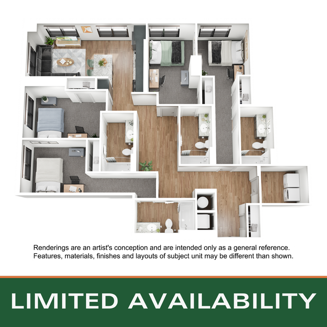 Floor plan layout diagram for 4BR/4BA - D11
