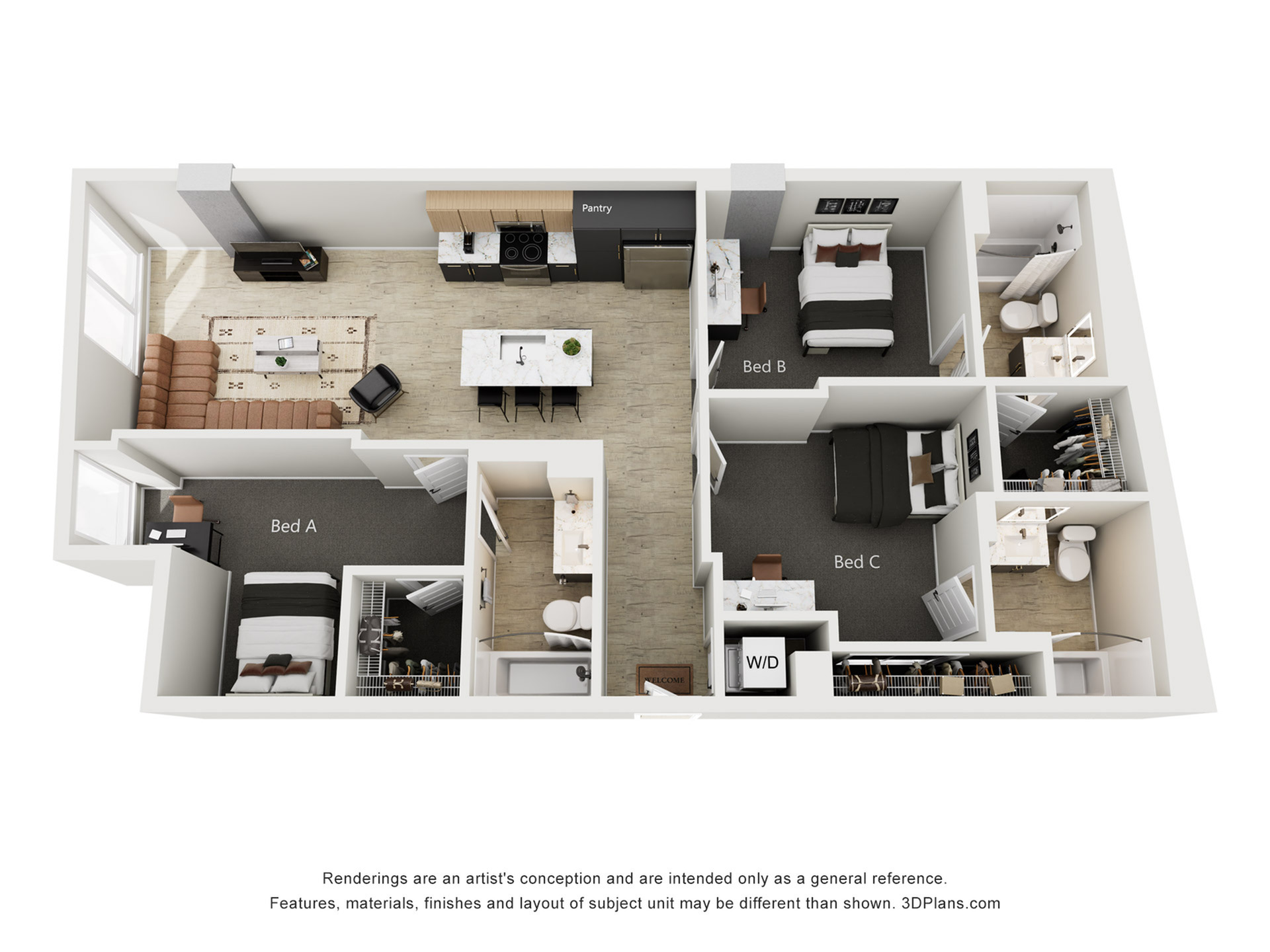 3BR/3BA - C1 ANSI TYPE A – ID:1124155 Floorplan Image