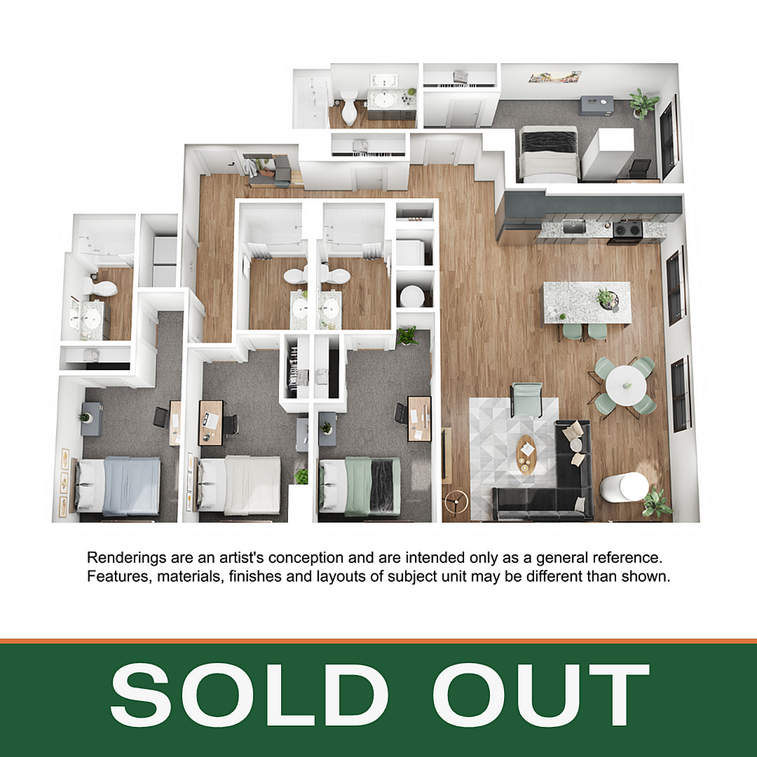 Floor plan layout diagram for 4BR/4BA - D9