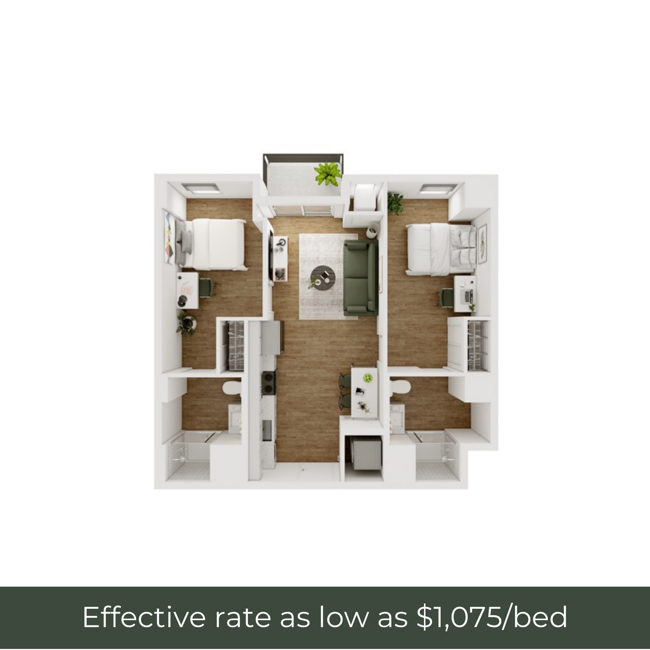 2BR/2BA - D - 3.1 Furnished