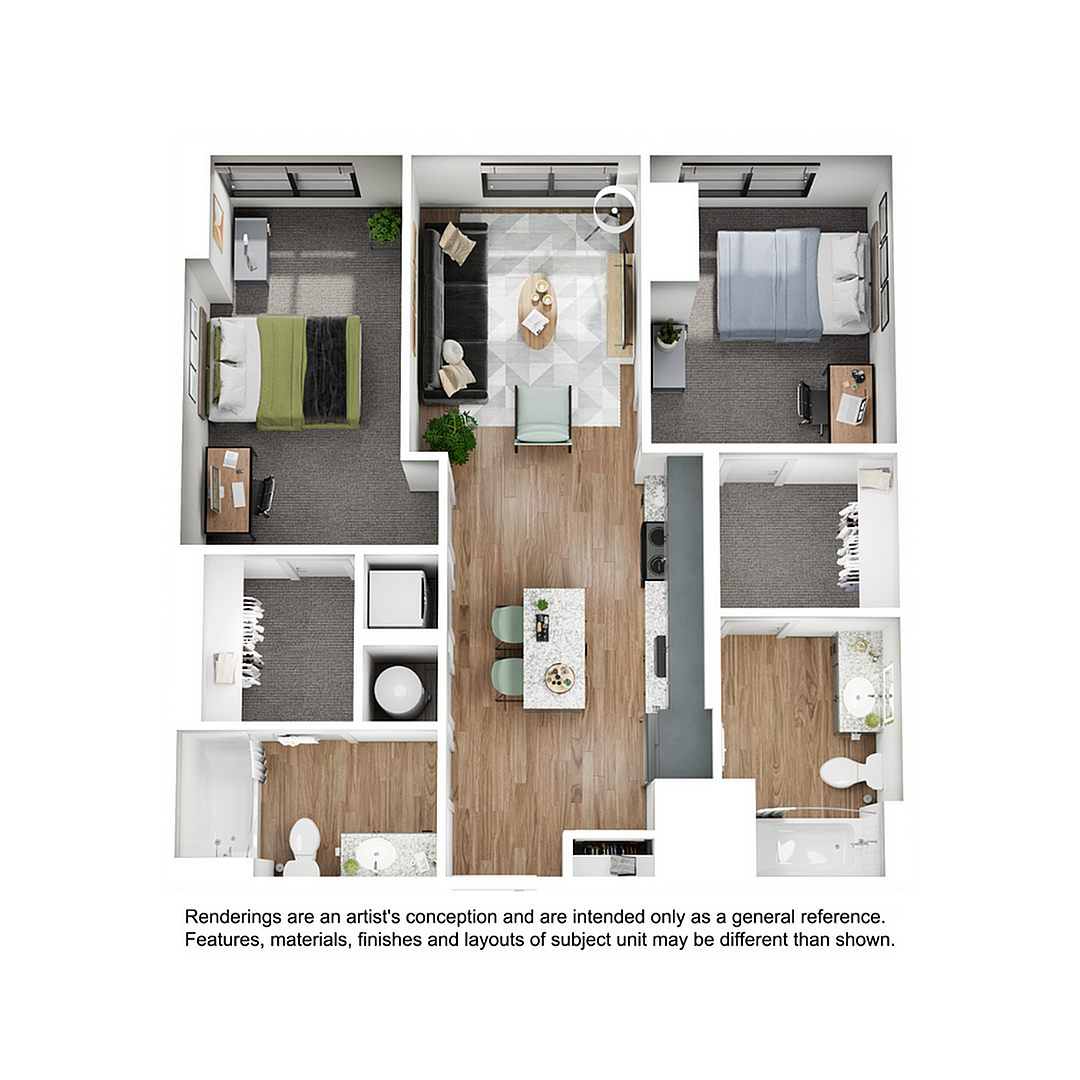 Floor plan layout diagram for 2BR/2BA - B1
