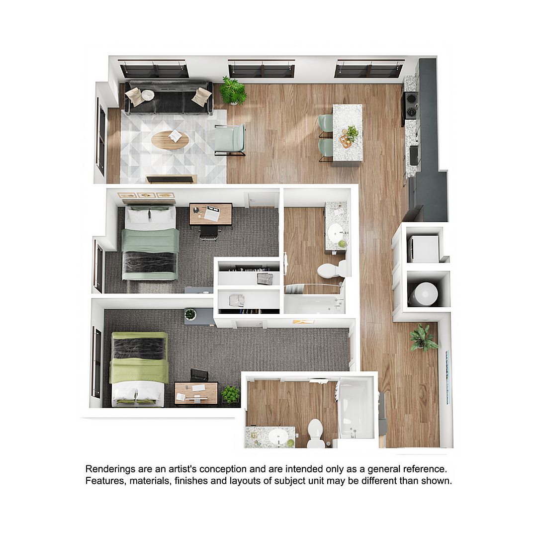 Floor plan layout diagram for 2BR/2BA - B2
