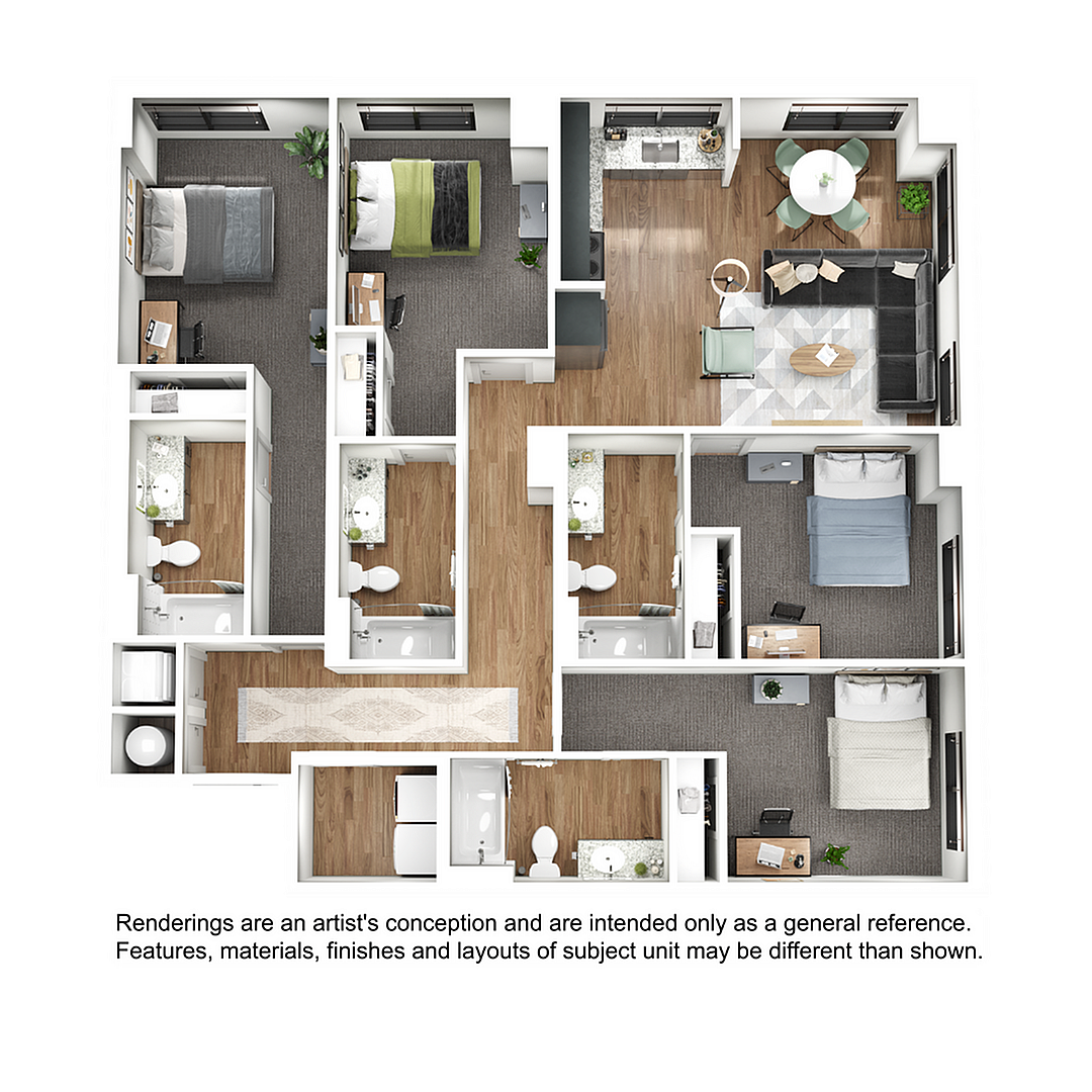 Floor plan layout diagram for 4BR/4BA - D2