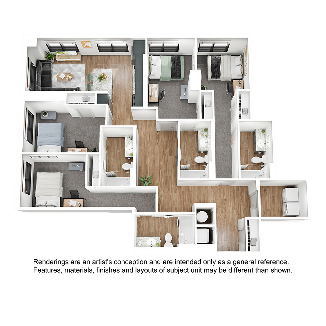 Floor plan layout diagram for 4BR/4BA - D11