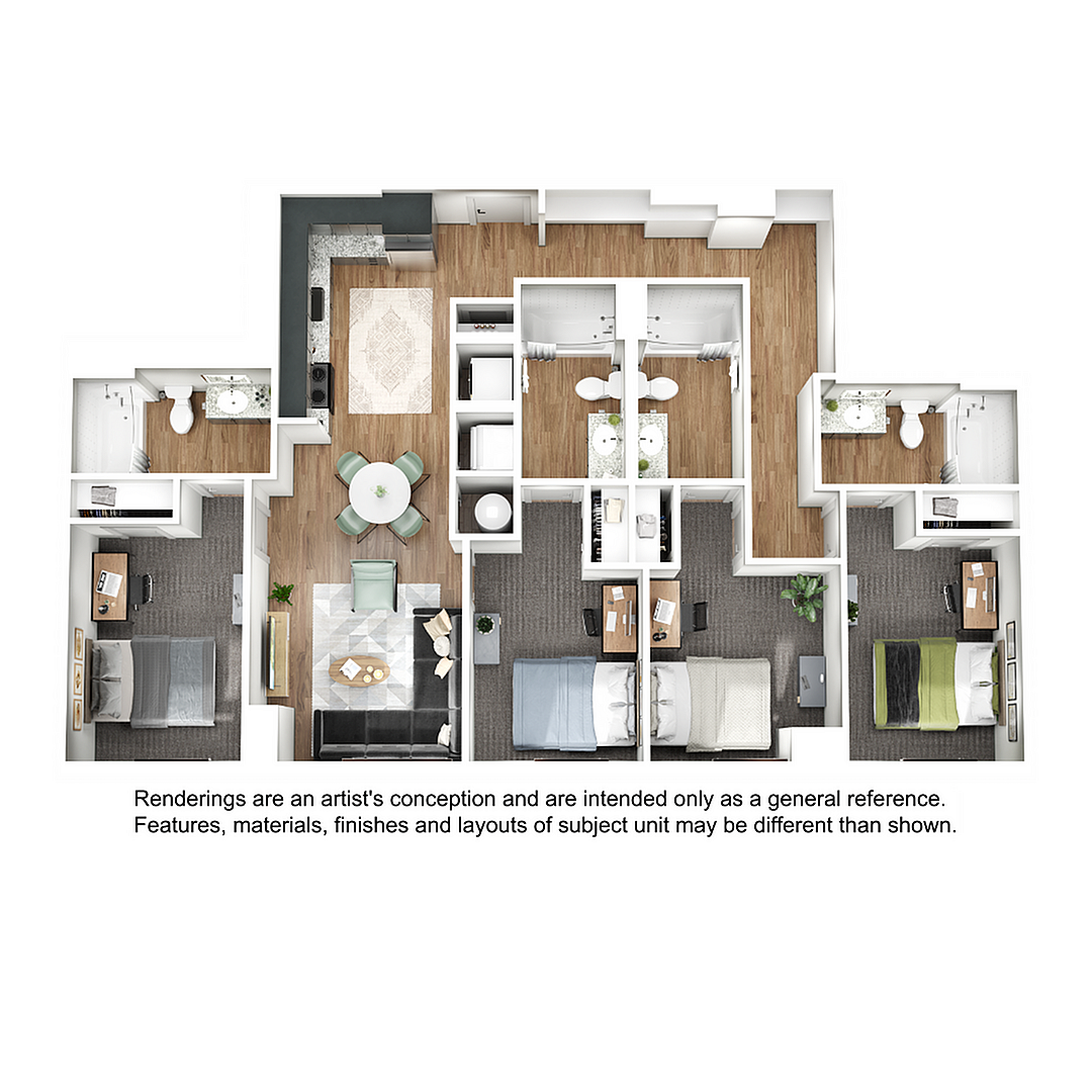 Floor plan layout diagram for 4BR/4BA - D3