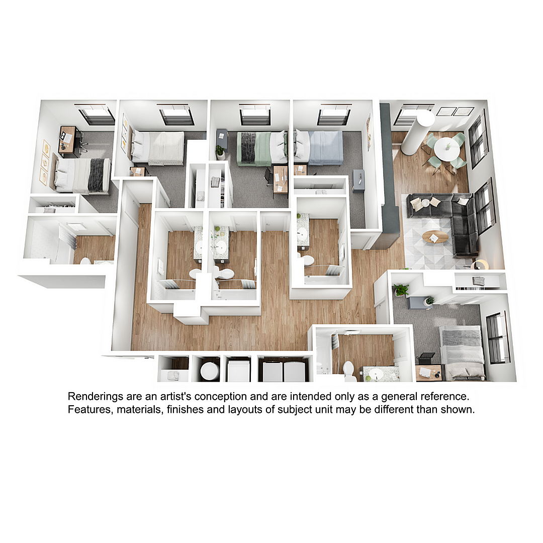 Floor plan layout diagram for 5BR/5BA - E1