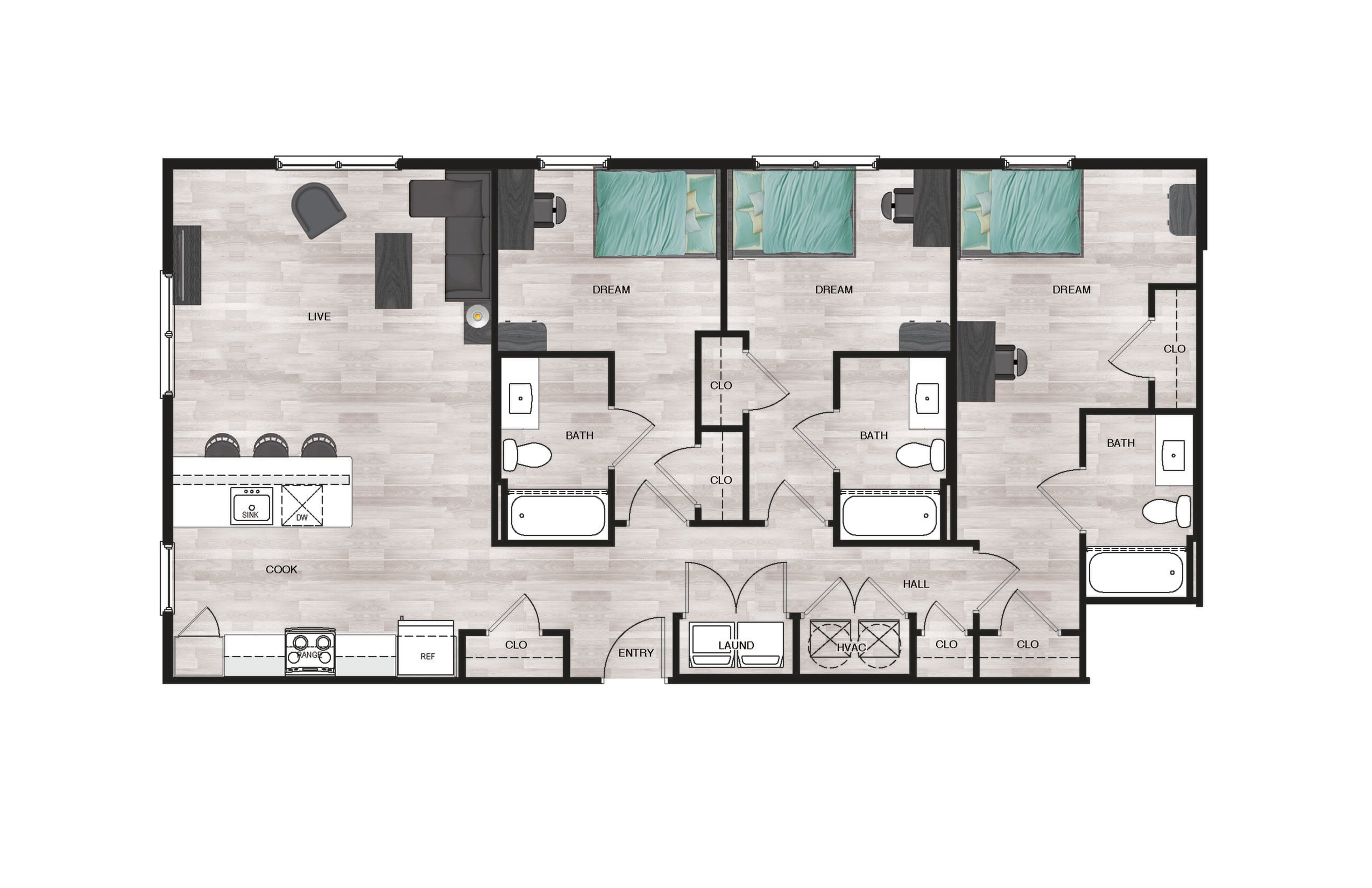 3BR/3BA - C3_floor_plan