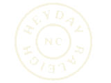 Stylish circular logo design featuring the words Heyday Raleigh NC in bold, elegant font.