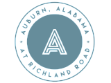 Modern logo design showcasing a letter 'A' encircled by text 'Auburn, Alabama at Richland Road' in a stylish, circular emblem.