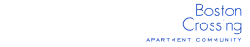 Elegant Boston Crossing apartment community logo with modern blue typography.