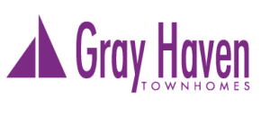 Elegant Gray Haven Townhomes logo in vibrant purple, showcasing modern design and sophistication.