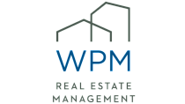 Modern WPM Real Estate Management logo with sleek building outlines and bold typography.