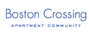 Logo of Boston Crossing Apartment Community featuring elegant blue typography.