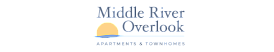 Elegant logo of Middle River Overlook Apartments & Townhomes featuring a serene sun over water design.