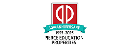 Pierce Education Properties celebrates 30 years of excellence from 1995 to 2025 with a bold red and teal anniversary logo.