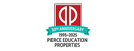 Commemorative emblem celebrating 30 years of Pierce Education Properties, established in 1995.