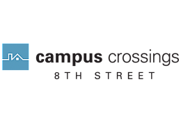 Campus Crossings 8th Street logo featuring a modern blue and white house icon.