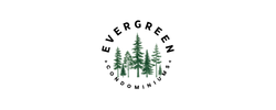 Elegant logo for Evergreen Condominiums featuring stylized evergreen trees, conveying a sense of nature and tranquility.