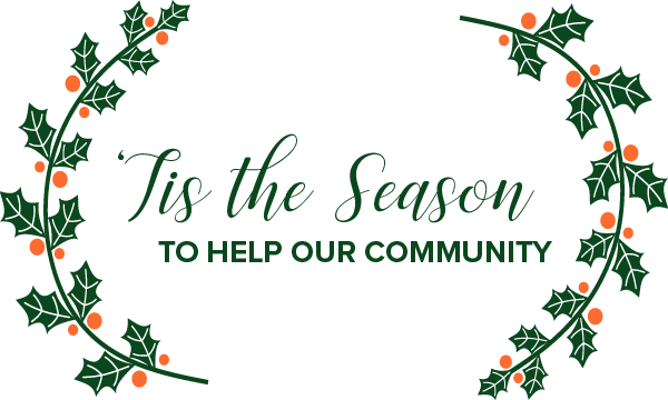 Tis the season to support our community with green and orange holly branches around it