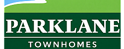 Vibrant logo for Parklane Townhomes with bold green and white design, set against a serene blue sky backdrop.