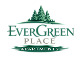 Elegant logo for Evergreen Place Apartments featuring tall evergreen trees and a sophisticated font.