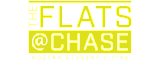 The Flats at Chase Student Apartments Stacked Logo in Yellow and Black in Eugene, OR