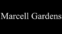 Elegant Marcell Gardens logo with a sleek black and white design, exuding sophistication and style.