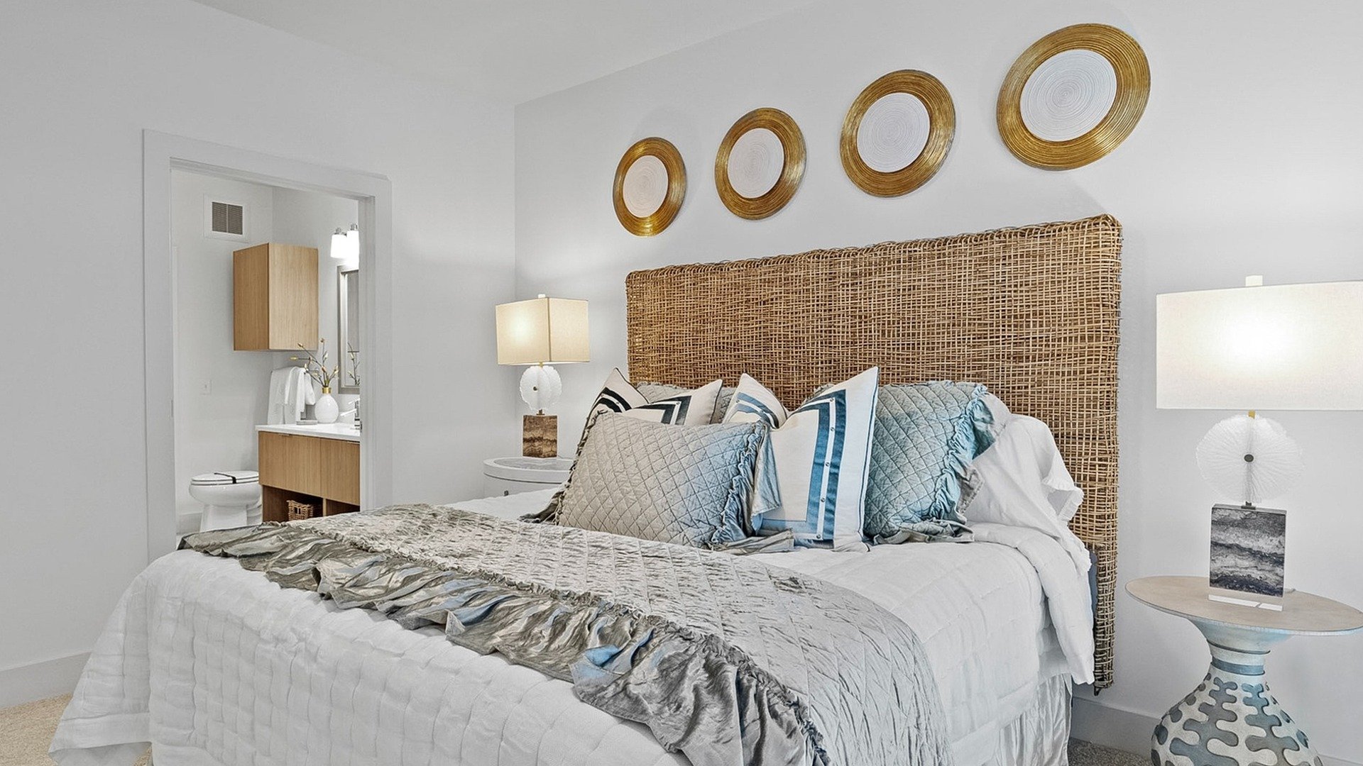 bedroom photo with bed and side tables