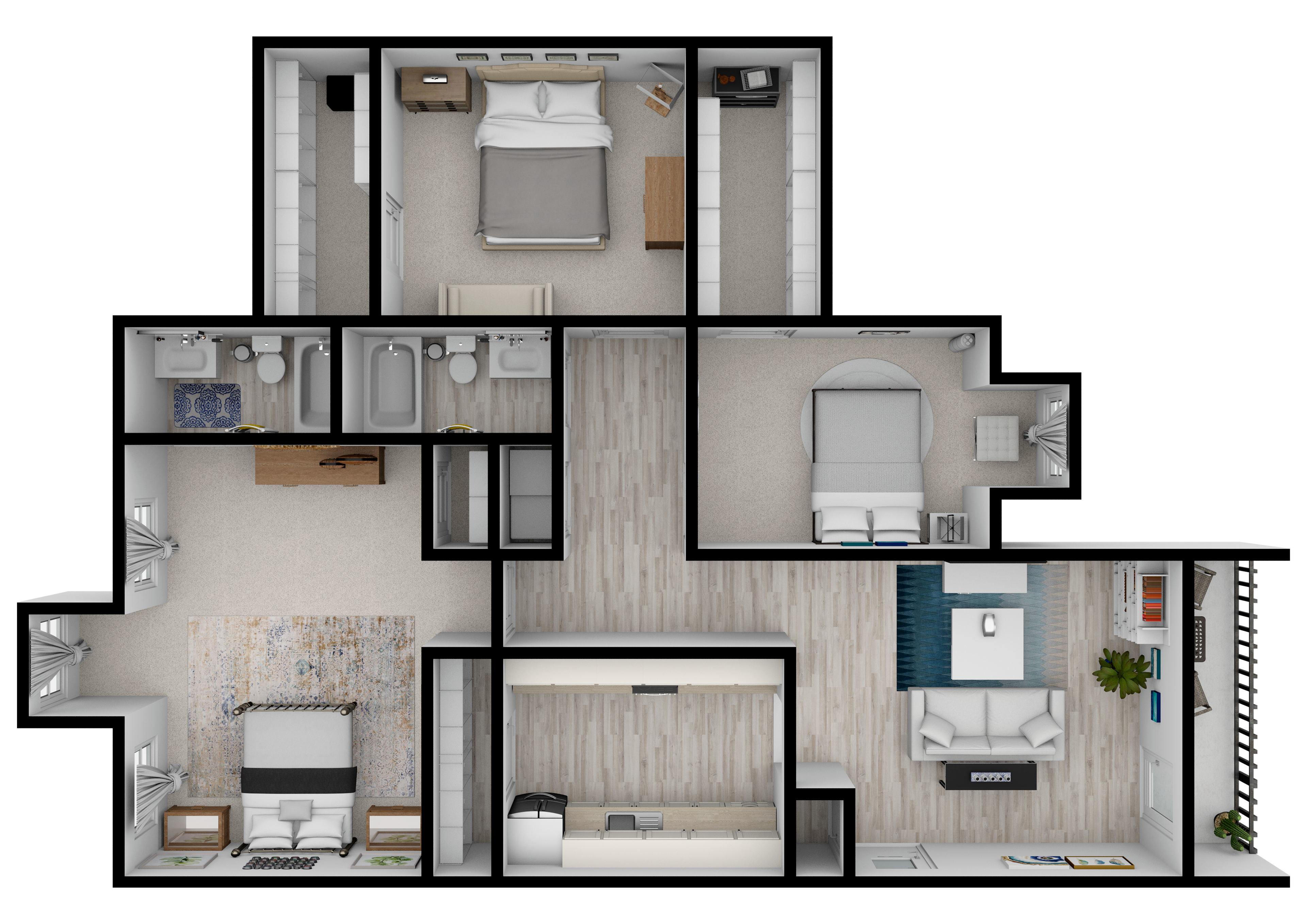 Jonesboro C1 - 3 Bed 2 Bath 1350 SqFt 3D