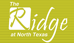 The Ridge at North Texas logo featuring elegant typography on a vibrant green background.