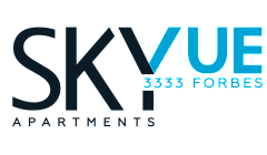 SkyVue Apartments logo showcasing modern design with the address 3333 Forbes.