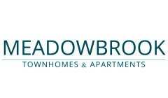 Meadowbrook Townhomes & Apartments logo in elegant teal font.