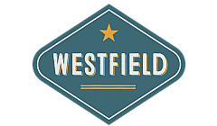 Chic Westfield logo with a retro design, featuring an elegant star and teal background, conveying a sense of community and style.