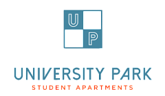 Modern University Park logo highlighting stylish student apartments with sleek design.