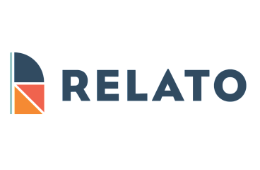 Modern and sleek Relato logo with a stylized geometric design and bold typography.