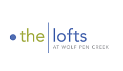 Logo of The Lofts at Wolf Pen Creek with modern font and sleek design.