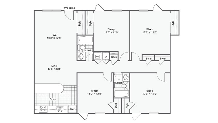 The Hub at Baton Rouge Apartment Homes Apartments For Rent Baton Rouge LA 70808 Floor Plan