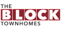 Modern logo design for 'The Block Townhomes' with bold, red lettering highlighting the brand's urban appeal.