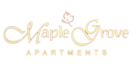 Elegant logo for Maple Grove Apartments featuring a stylized maple leaf.